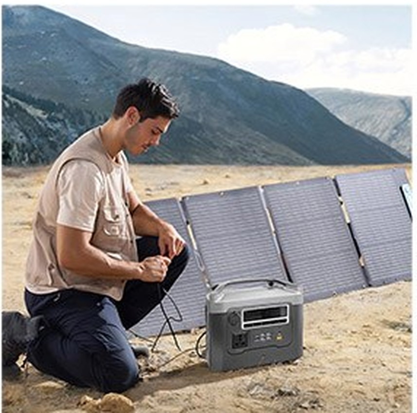 Portable energy storage system with a folding solar panel